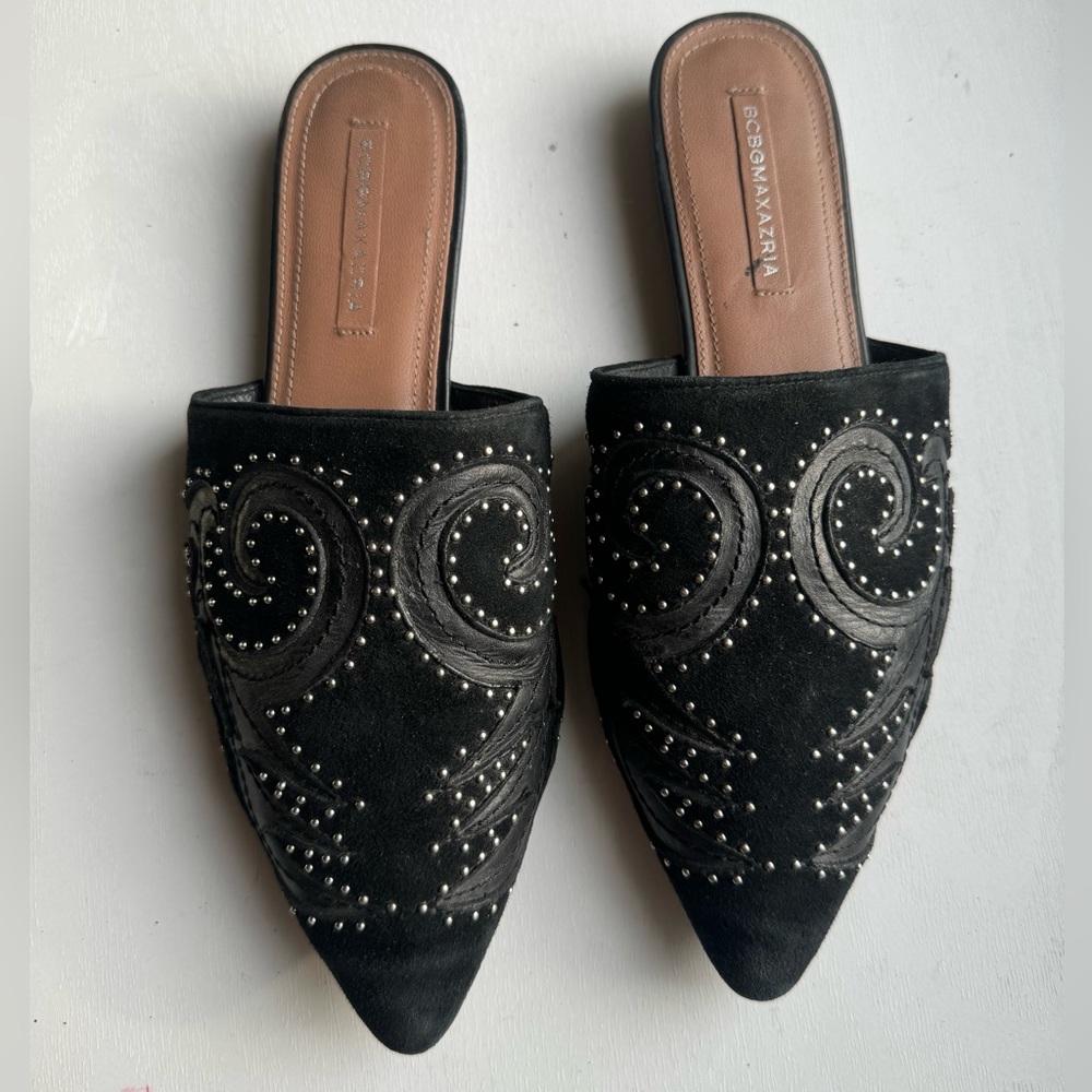 Suede and leather mule flats